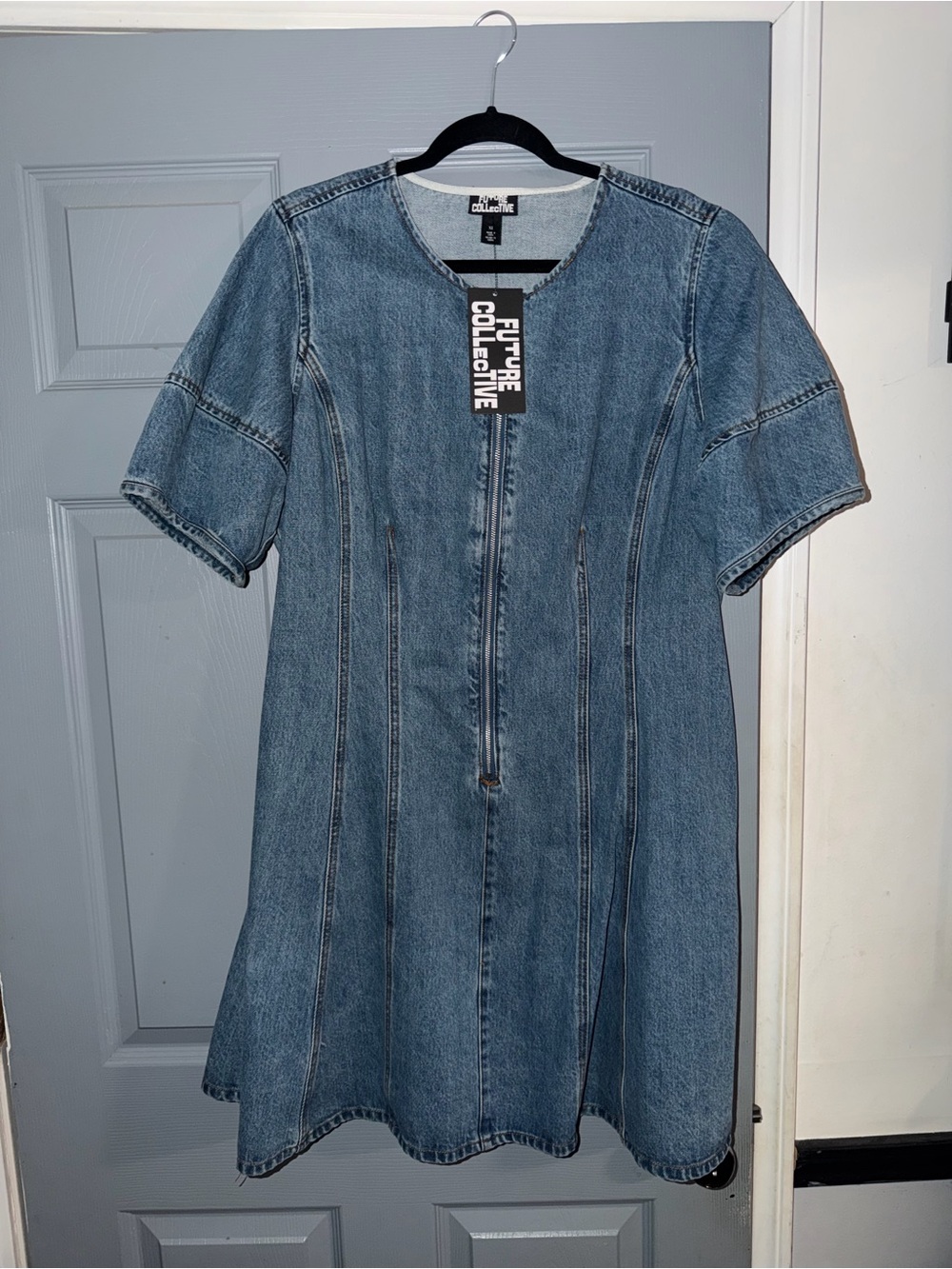 Future Collective Blue Denim Short-Sleeve Dress - Picture 1 of 3